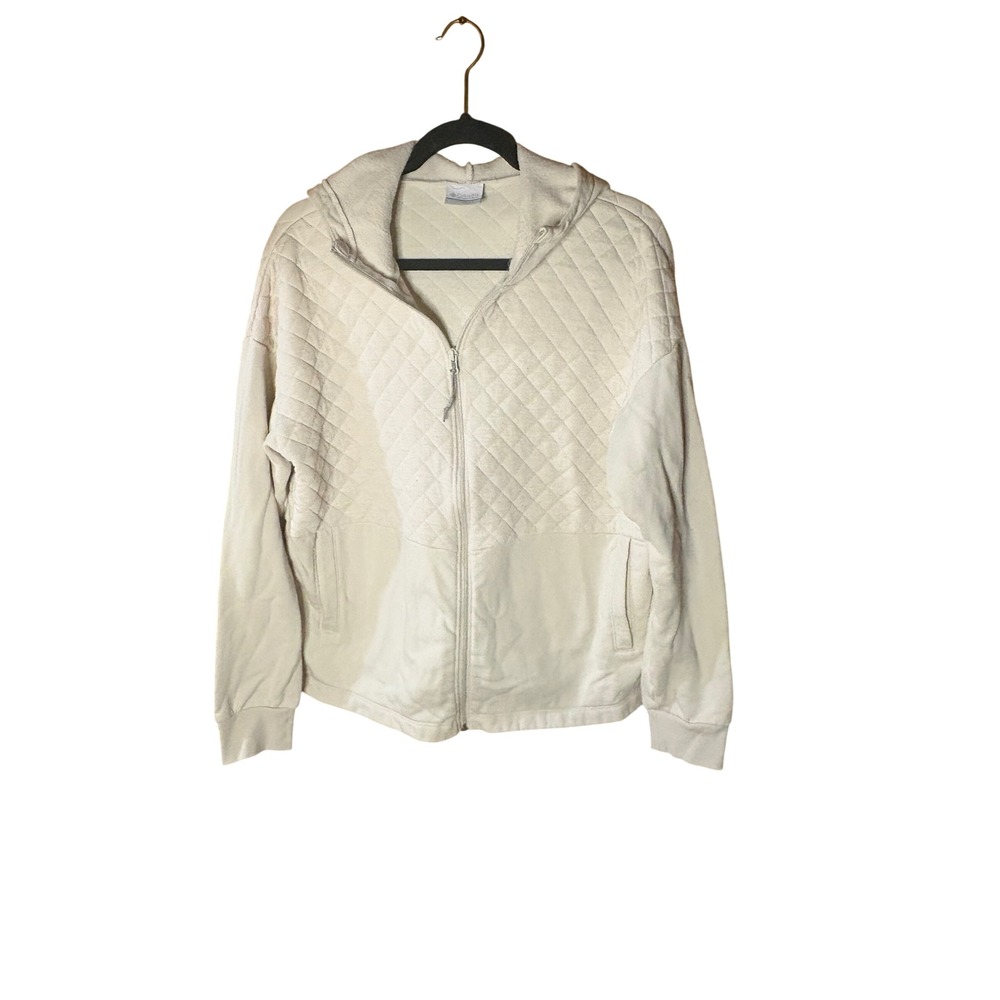 Columbia Womens Quilted Full Zip Hoodie Cream Off White Sweatshirt Large